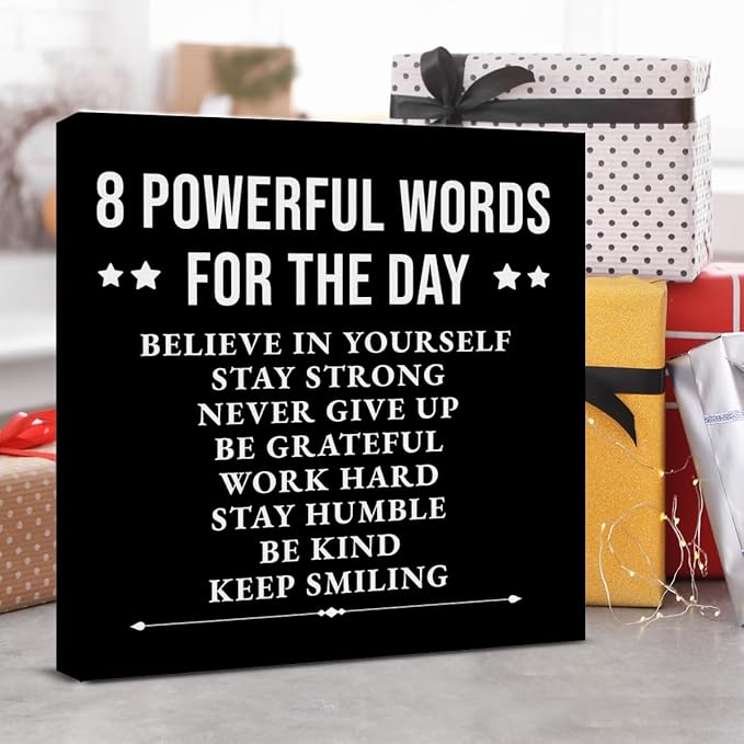 Inspirational Wall Decor, Motivational Canvas Painting Wall Art for Men Teen Boy, Black and White Positive Quotes Posters for Bedroom Living Room Classroom Gym Office (8 X 8 Inches, Framed)