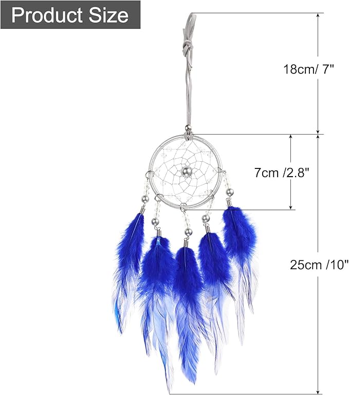 uxcell 2pcs Dream Catchers, Small Handmade Feather Dreamcatcher Supplies Car Charm with Crystal Beads Wall Hanging Decor for Home Car Decoration Ornament Women Friend Gift, Dark Blue