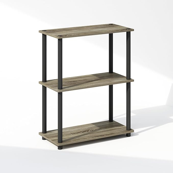 Furinno Turn-N-Tube Book Shelf, 3-Tier Bookshelf, Bookcase with Multipurpose Compact Display Rack, 11.6 x 23.6 x 29.6, for Living Room, Bedroom, Home Office, French Oak/Black