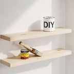 Homeforia 24 inch Wood Floating Shelves, High End Solid Natural Wood 24inch Floating Shelf for Wall, Unfinished Wooden 24 inches Floating Shelves, Heavy Duty Bracket, 24 X 6.5 X 1.75 in, Set of 4