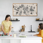 BINCUE Large Framed Wall Art Food and Drink Canvas Wall Decor Pizza Cheers Sketch Painting Retro Canvas Wall Art for Kitchen Dining Room Restaurant Used for Gatherings Decor