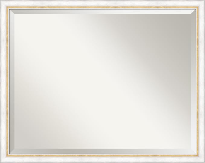 Amanti Art White Wall Mirror 24x30 Morgan White Gold Rectangle Bathroom Mirror for Wall Decor Living Room, Large Modern Wood Frame, Hangs Horizonally and Vertically, Bathroom Decor, Beveled Edge