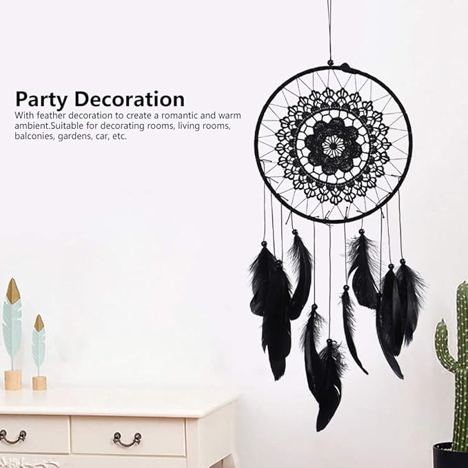 Dream Catcher, Wall Mounted Dream Catcher Feathered Dream Catcher Handmade Dream Catcher Black Boho Bedroom Dream Catcher