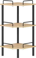 Tajsoon Corner Shelf Stand, 3 Tier Industrial Corner Shelves, Multipurpose Standing Display Shelf, Corner Shelving Unit for Bedroom, Living Room, Office, Kitchen, Natural