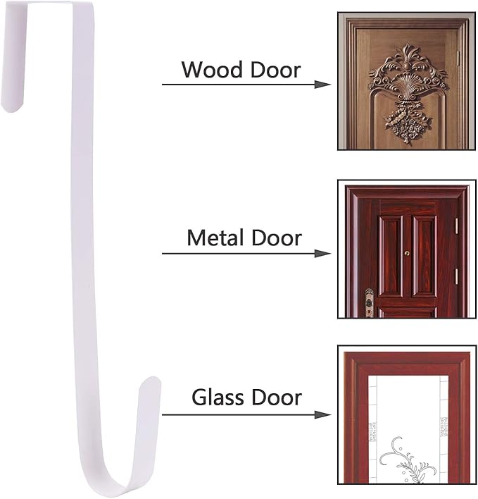 Sattiyrch 12" Wreath Hanger for Front Door,Steel Over The Door Hanger Hook,Wreath Door Hanger (White,2)