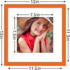 Vittanly 12x12 Picture Frames Set of 9, Shatter Resistant Plexiglass, Display 8x8 Pictures with Mat or 12x12 without Mat, Photo Frames for Wall Mount, Engineered Wood, Orange