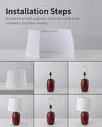 PUSU 22 Inch White Ceramic Table Lamps Set of 2, Fabric Lampshade Living Room Office Desk lamp, E26 Socket Rotary Switch Lighting for Bedroom, Nightstand, Reading, Office, Study, Corner, Home Decor