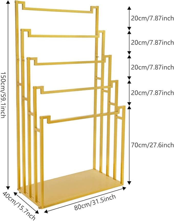 Scarf Organizer, 5-Tier Metal Scarf Display Stand with Wheels, Freestanding Scarf Display Rack, Retail Store Towel Rack, Ties Belt Pants Hanging Rack, for Boutique Display, Home (Gold-5 Rods)