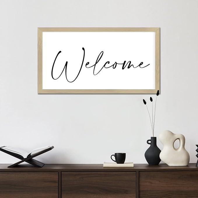 Positive Saying Wood Sign with Scripture Verses Welcome Chic Style 12x22in Beige Frame Wooden Plaque for Cottage Washroom Cafe Bar Garden Yard Farmhouse Porch Wall Decor Birthday Housewarming Gift