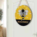 Bee Welcome Sign for Wreath Spring Summer Wooden Hanging Sign for Front Door Farmhouse Bumble Bee Decor Summer Door Hanger for Home Bedroom Living Room Indoor Outdoor Decorations 12"x12"
