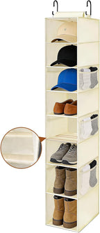 VERONLY Hanging Shoe Organizer for Closet with 8 Shelves,Mesh Pockets-Wider Hanging Shelves for Shoes,Clothes,Hats With Sturdy Bamboo-Supported Design (Beige)
