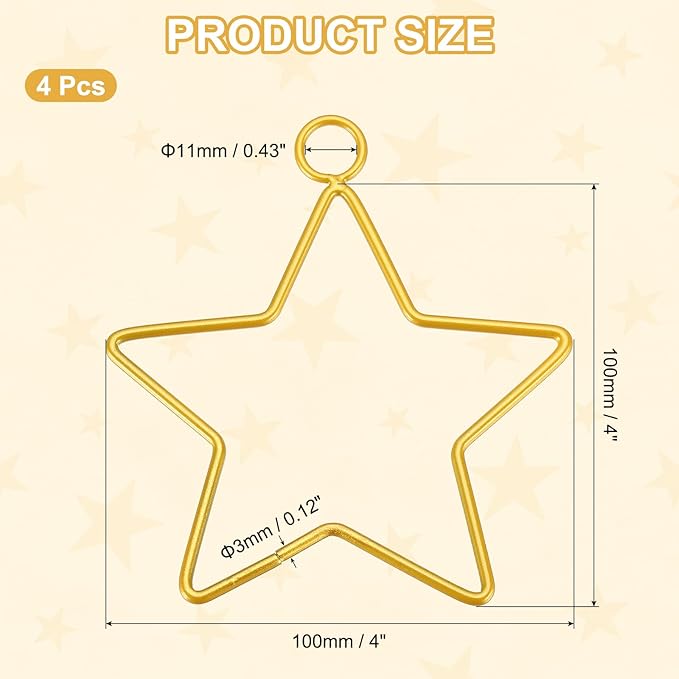 MECCANIXITY 4 Pcs Star Dream Catcher Rings, 4" Dream Catcher Metal Hoops Macrame Wreath Rings Pentagram Floral Hoops for DIY Craft Making Home Wedding Wall Hanging Decoration, Gold