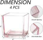 Square Flower Vases Set of 4, 3"x 3"x 3" Glass Vases for Centerpieces, Pink Vase for Flowers, Small Vase for Wedding, Party, Home Office Decoration