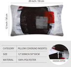 Red and Grey Abstract Art Pillow Cover, Modern Black White Decorative Throw Pillows Cushion Cover for Bedroom Sofa Living Room 12 x 20 Inch Set of 2