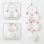 Pretty Jolly Indian Small White Dream Catchers Wall Decor Handmade Feathers Native Mini Dreamcatchers Home Decoration Ornament for Bedroom Birthday Party-2 Rings