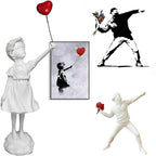 Banksy Street Graffiti Art Statue,Love Balloon Girl Room Decor,Resin Ornaments,Living Room Dining Desk Bookshelf Decorations(White)