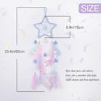 Pretty Jolly Blue Star Kids Dream Catcher Wall Decor Pompom Feather Baby Dreamcatcher Handmade Children Dream Catcher Home Décor Wall Hanging for Nursery Bedroom Boys Girls Birthday Gift-25.6in