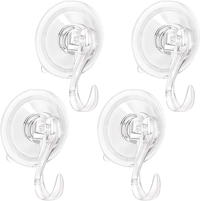 4PCS Wreath Hanger, Suction Cup Hooks With Key Lock, Heavy Duty Shower Hook for Wall Door Glass Window Bathroom, Vacuum Plastic Hooks Hold up to 22 Lbs