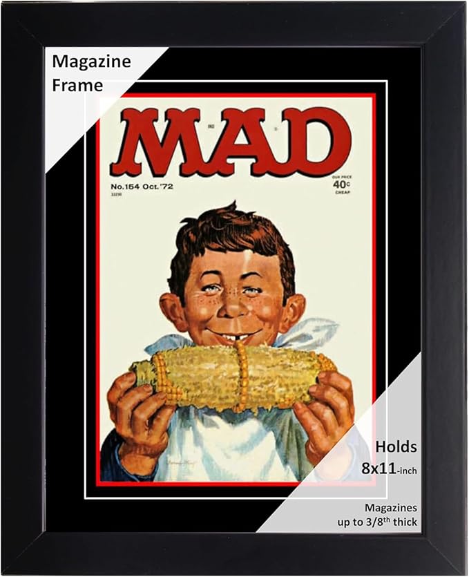 Creative Picture Frames 8 x 11 Magazine Frame with Full-Strength Glass, Holds Up To A 1/4" Thick Media with Installed Hangers for Easy Mounting, 10x12 Black Frame with Black Mat