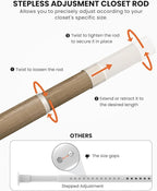 Closet Rods for Hanging Clothes, 17 to 84 Inches Stepless Adjustable Metal Closet Rod, 1.3 Inches Heavy Duty Clothes Hanging Rod for Closet Wardrobes Laundry RV(Wood Grain)