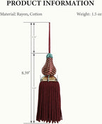 Luxury Tassels for Curtains and Furniture Knobs, 2 Pack - 8.4" Elegant Rayon Decorative Tassel, Silky Tassel Pendant for Cabinet Handles, Home Decor Accents (Red)