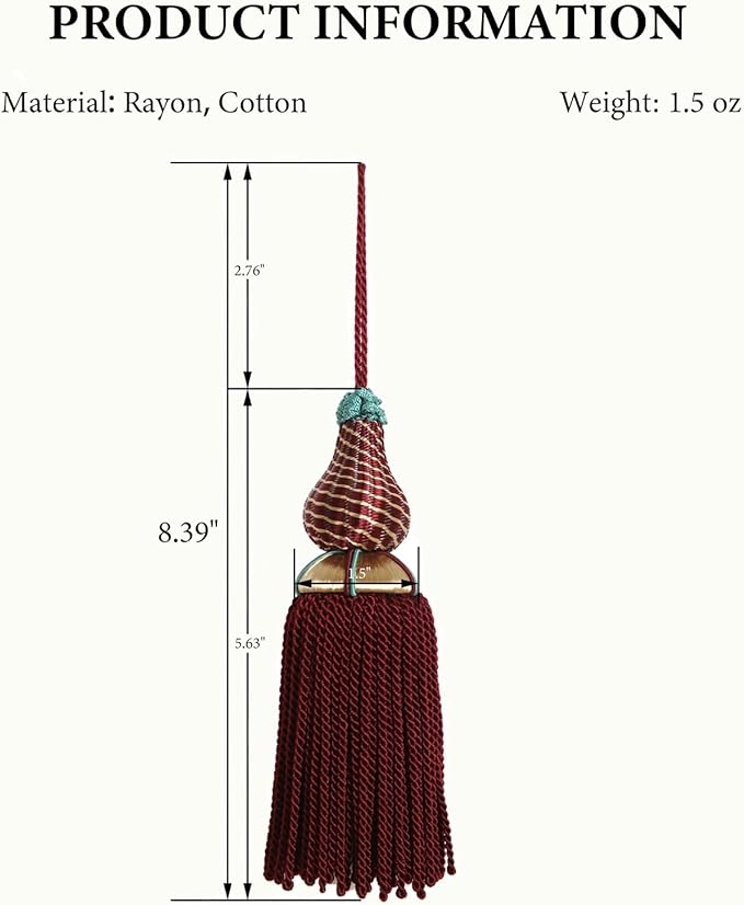 Luxury Tassels for Curtains and Furniture Knobs, 2 Pack - 8.4" Elegant Rayon Decorative Tassel, Silky Tassel Pendant for Cabinet Handles, Home Decor Accents (Blue)