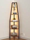 Furnulem 5 Tier Corner Shelf with LED Light, 67.2” Tall Standing Shelf for Wall Corner, Narrow Bookshelf Ladder Shelf for Bedroom, Living Room, Plant, Wood Storage Rack, Metal Frame (Rustic Brown)