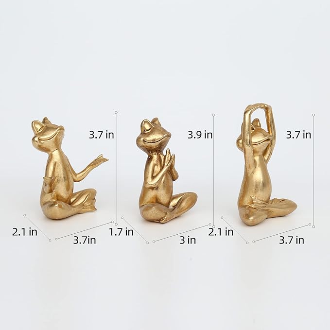Suoedd Gold Frog Figurines Yoga Decor 3.7In Set of 3 –Frog Yoga Statues for Modern Living Room Desk Table Home Office Bookshelf Shelves Sculptures Decor,Gifts for Mom Women