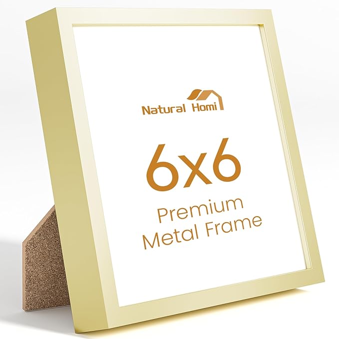 6x6 Aluminum Metal Picture Frame,Tempered Glass Gold Photo Frame 6x6 for Family Photo,Posters,Art,Document to Wall Mount Horizontally or Vertically