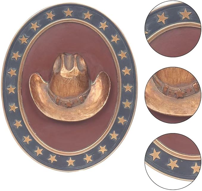 Vintage Wall Sculpture Antique Decoration Pediment Hallway Art Statue for Living Room Office Bedroom Gallery,Handmade Gift Aesthetic Design Cowboy Scheme (Blue & Bronze Hat)
