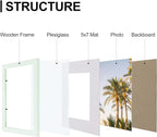 Vittanly 8x10 Picture Frames Set of 9, Shatter Resistant Plexiglass, Display 5x7 Pictures with Mat or 8x10 without Mat, Photo Frames for Wall or Tabletop, Engineered Wood, Vintage Green