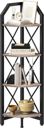 CHOEZON 4-Tier Corner Shelf, Industrial Corner Bookshelf, 47.6" Corner Storage Stand, Plant Stand Display Shelf, Corner Bookcase for Bedroom, Living Room, Home Office, Greige and Black TCJ09BG