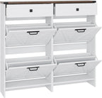 Shoe Cabinet with 4 Flip Drawers & 2 Drawers,Farmhouse Shoe Storage Cabinet for Entryway,Slim Freestanding Organizer Rack for Front Door Entrance,White