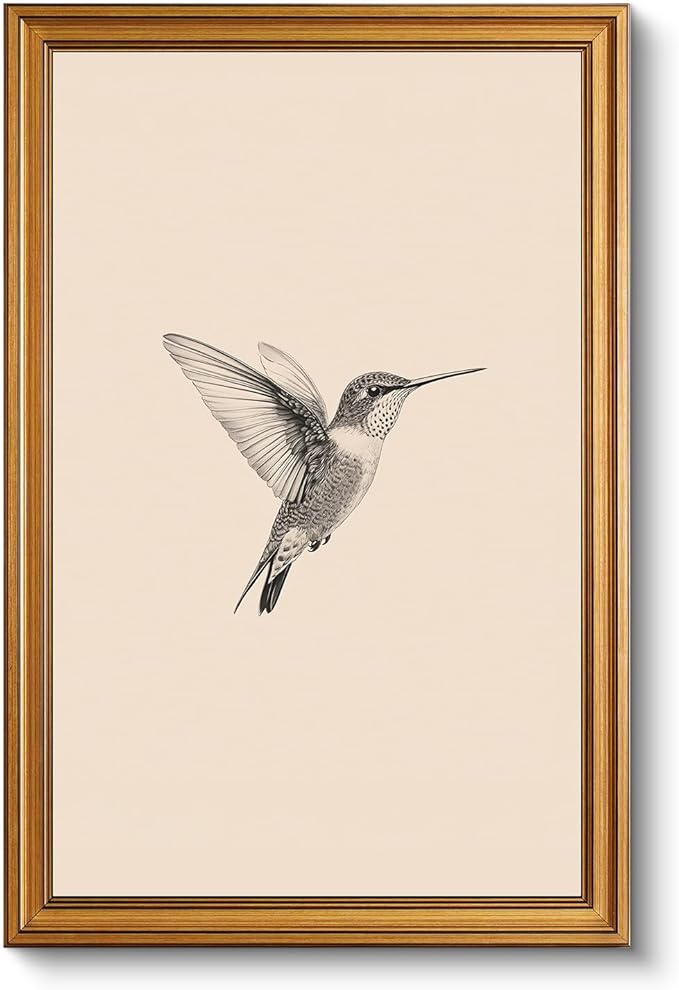 VIYYIEA Vintage Gold Framed Wall Art for Living Room, Birds Canvas Prints Home Decor, Sketch Painting Picture, Bedroom Wall Decor Gifts for Friends or Family -【Hummingbird】-(24L x 16W)