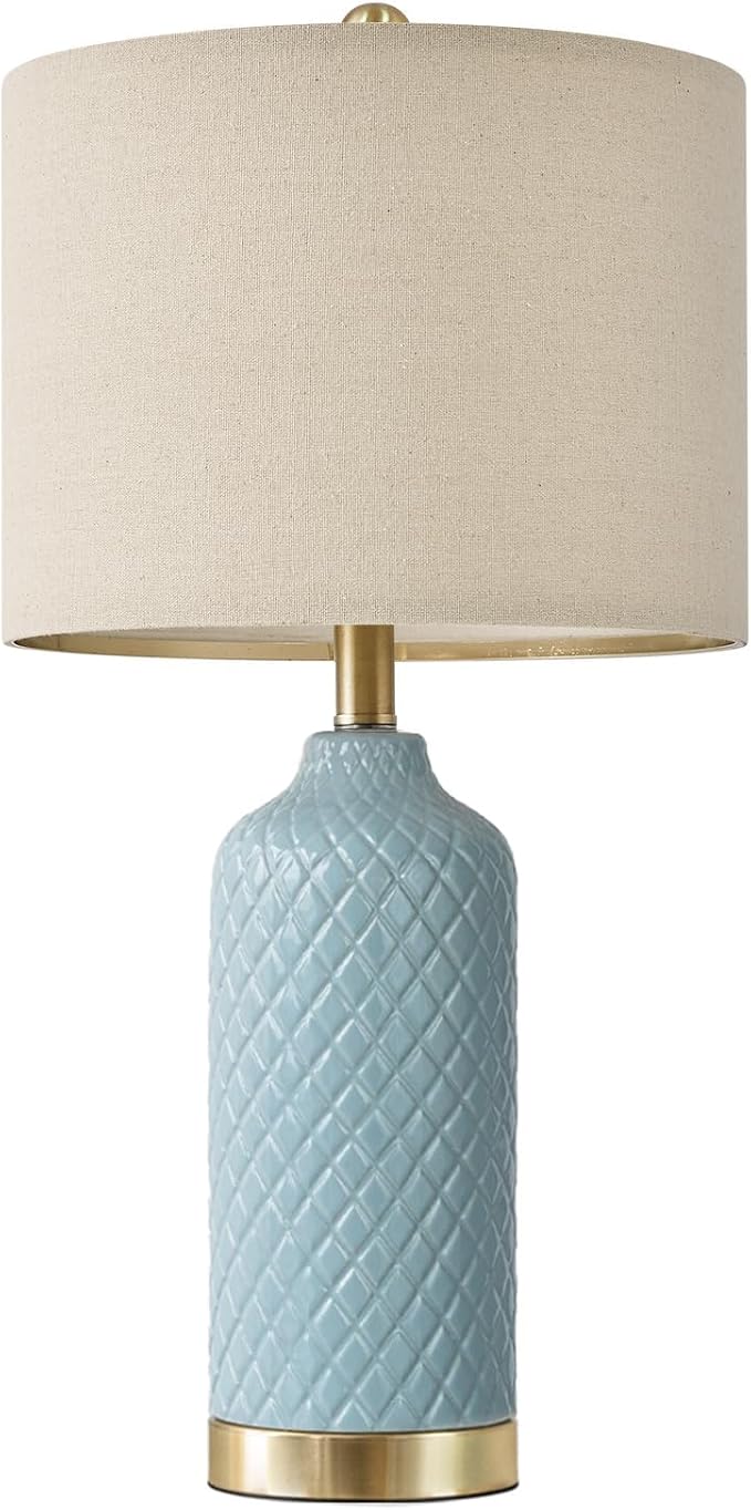 24.25" Table Lamp Modern Ceramic Blue Lamps for Living Room Bedroom Boho Bedside Table Lamps for Night Stands Nightstand Lamp Coastal Side End Table Lamps Reading Light Home Office Dorm Deco Gifts