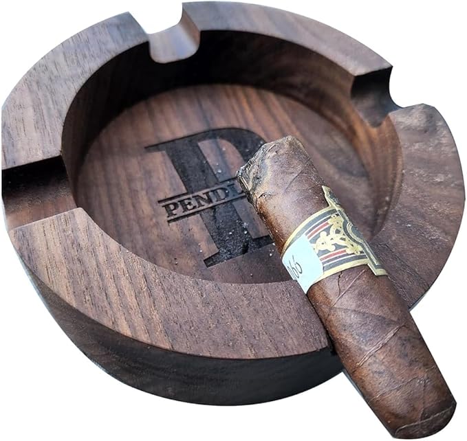 Cigar Ash Trays for Men Dad Home Ashtrays Personalized Walnut Wooden Outdoor Cigar Ash Tray With Name for Husband Grandpa Groomsmen Fathers Day Birthday Anniversary Christmas