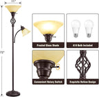 GyroVu Torchiere Floor Lamp for Living Room, LED Standing Reading Light for Bedroom with Glass Shade for Living Room Corner Bedroom Home Office,Bulbs Included (Yellow Lampshade, Glass 2 Head)
