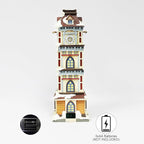 MOMENTS IN TIME Lighted Christmas Clock Tower 14.5” LED Hand-Painted Polyresin Village Decoration Battery Operated Elegant Holiday Tabletop Collectible Gift Ready Tabletop Décor