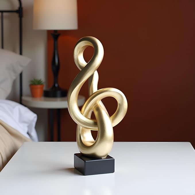 16" Modern Abstract Ribbon Decorative Sculpture, Knot Sculptures,Home Decor,Coffee Table Statues,Dining Living Room Desk Decor,Musical Note,Golden
