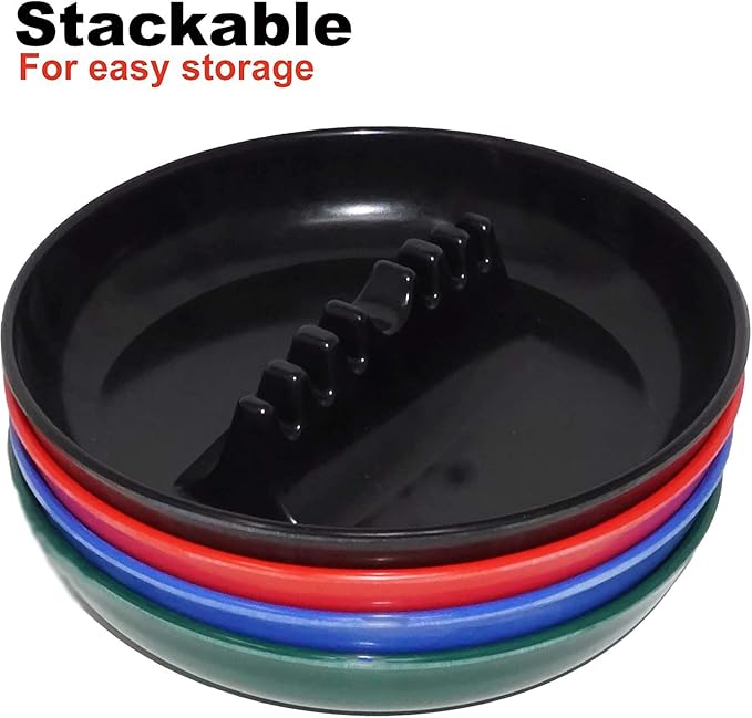 Ash Tray For Cigarettes & Cigar (Pack of 4) 7" Colored Round Plastic Melamine Tabletop Ashtrays - For Indoor/Outdoor, Patio, Restaurant Style