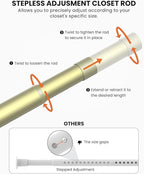 Closet Rods for Hanging Clothes, 17 to 99 Inches Stepless Adjustable Metal Closet Rod, 1.3 Inches Heavy Duty Clothes Hanging Rod for Closet Wardrobes Laundry RV, Verdant Gold