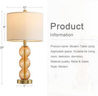 Oneach 25" Amber Glass Table Lamps for Living Room, Glass Modern Table Lamp Set of 2, USB Charging Ports, Linen Shade, Bedside Lamps for Bedroom, Nightstand, Side Table (Bulbs not Included)