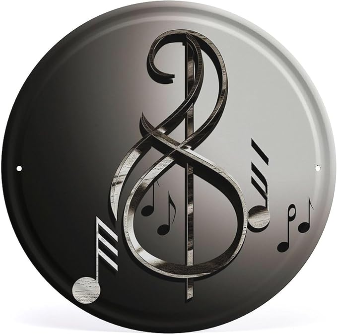 Wall Picture, with Music Symbol Printed Circular Iron Hanging Picture,Wall Art Decor,Home for Bedroom Living Room Bathroom Decor,Iron Painting 11.8X11.8 in