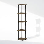 Furinno Turn-N-Tube Storage Shelves, 5-Tier Book Shelf, Corner Shelf, Toolless Open Shelves, for Organization and Storage, Living Room, Home Office, Hallway, Bedroom, Columbia Walnut
