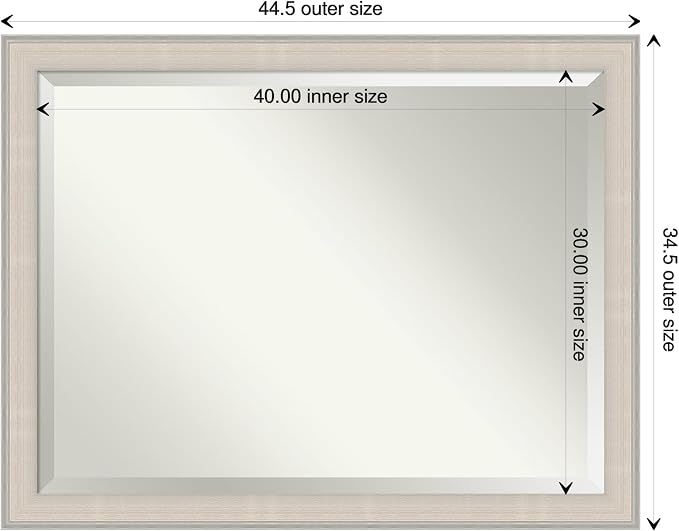 Amanti Art White Wall Mirror 34x44 Cottage White Silver Rectangle Bathroom Mirror for Wall Decor Living Room, X-Large Cottage Wood Frame, Hangs Horizonally and Vertically, Bathroom Decor, Beveled Edge