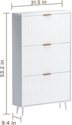 Shoe Cabinet Storage,Modern Freestanding Organizer with 3 Flip Drawers,Narrow Shoe Rack Cabinet for Entryway,White
