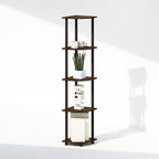 Furinno Turn-N-Tube Storage Shelves, 5-Tier Book Shelf, Corner Shelf, Toolless Open Shelves, for Organization and Storage, Living Room, Home Office, Hallway, Bedroom, Walnut