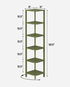 TUTOTAK Corner Shelf with LED Light, 6-Tier Corner Bookshelf for Small Space, Narrow Display Corner Shelf Stand with Storage Rack, for Living Room, Bedroom, Olive Green BS08BOG006L