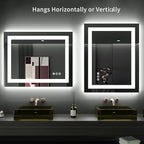 LOAAO 28"X32" LED Bathroom Mirror with Lights, Anti-Fog, Dimmable, Backlit + Front Lit, Lighted Bathroom Vanity Mirror for Wall, Memory Function, Tempered Glass, ETL Listed