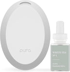 Pura Home Mini Fragrance Diffuser for Small Spaces Adjustable Smart Home Device with LED Light & Automatic Vial Detection - Includes 1 Scent Refill - White Tea no.1
